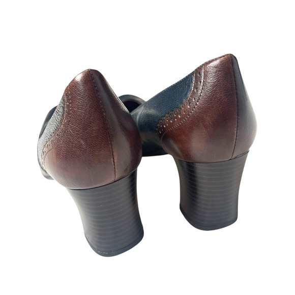 Naturalizer Oxford Loafers Block Heels Size 10M Navy Blue Brown Dark Academia - Picture 4 of 13